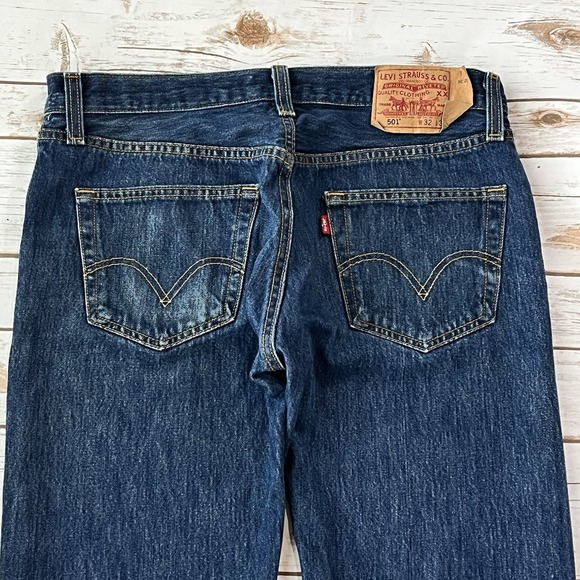 Levis 501 Denim Jeans Mens 32" x 36" Button Fly Straight Leg Blue Y2K Red Tab - Picture 4 of 12